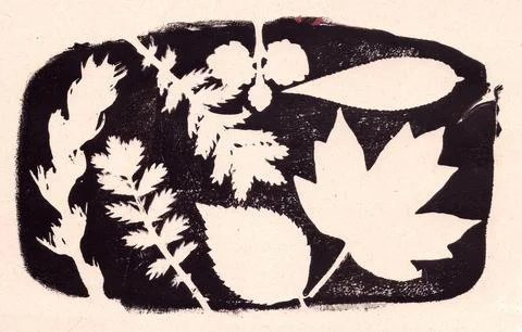 Leaf prints on a dark background, negative space, copy space, abstract Stock Illustration