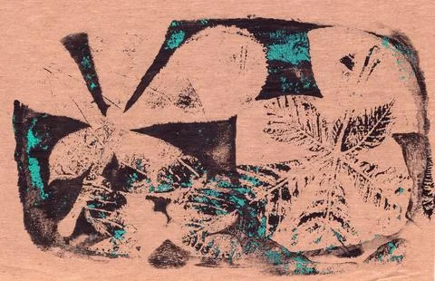 Leaf prints on a dark background, negative space, copy space, abstract Stock Illustration
