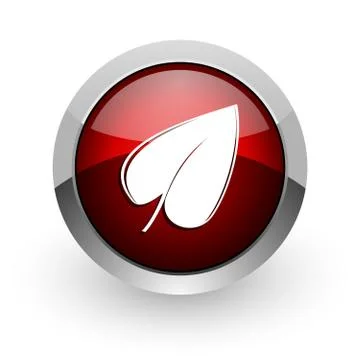 Leaf red circle web glossy icon. Illustrazione stock