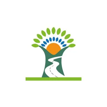 Leaf road logo design with gradient Stock Illustration