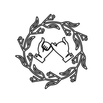Leaf rotation hand Commitment Teamwork Together Outline Logo 스톡 일러스트