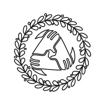 Leaf rotation hand Commitment Teamwork Together Outline Logo 스톡 일러스트