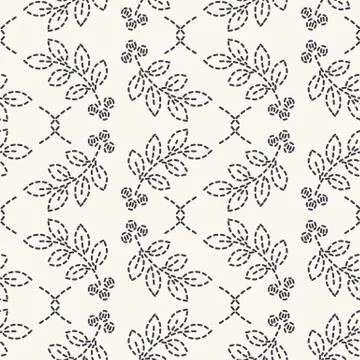 Leaf running stitch embroidery pattern. Simple needlework seamless vector Illustrazione stock