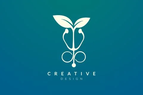 Leaf shape and stethoscope design combined. Modern minimalist and elegant vec Stock Illustration
