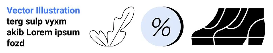 Leaf Shape, Discount Symbol, and Shoes in Black Silhouettes Illustrazione stock