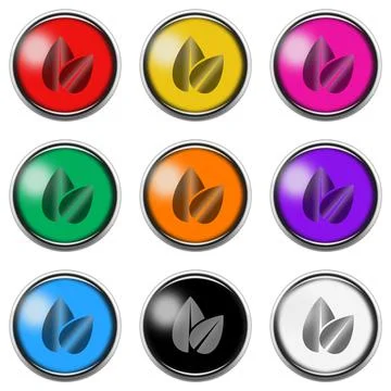 Leaf sign button icon set isolated on white with clipping path 3d illustration Stock Illustration
