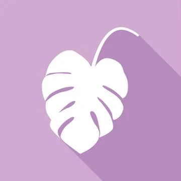 Leaf sign. White Icon with long shadow at purple background. Illustration. Illustration
