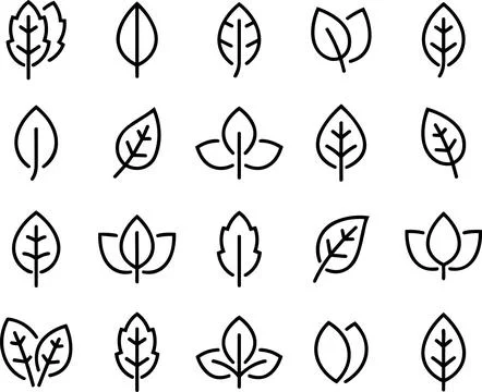 Leaf simple line icons set. Leaves of trees and plants, Leaves icon Collect.. Stock Illustration