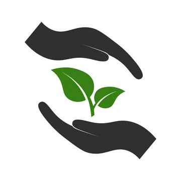 Leaf, sprout between hands, in hands, logo icon design with white background  Stock Illustration