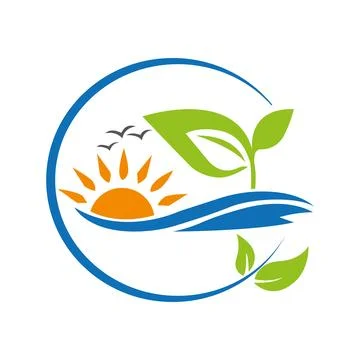 Leaf with sunbeam. Leaf and sea icon Sunset beach logo vector icon Pro 스톡 일러스트
