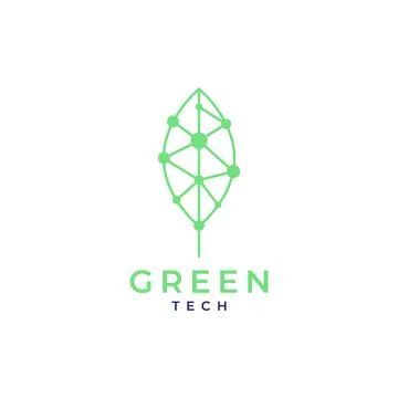 Leaf technology connecting dot leaves nature future environment logo design.. イラスト素材