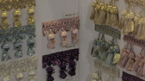 Leaf through examples of accessories for curtains Stock Footage 113785502