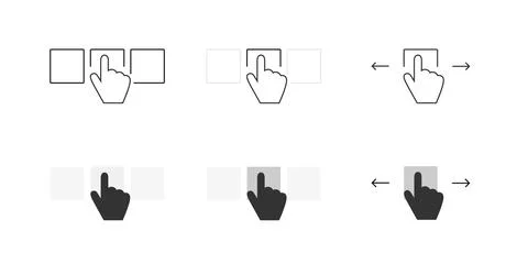 Leaf through gesture vector icon set. Turn or swipe symbol. Drag and move h.. Stock Illustration