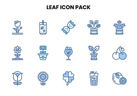 Leaf Two Colour Collection Icons Pack 스톡 일러스트