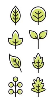 Leaf vector design line icon. Green line leaf plant outline symbol nature Stock Illustration
