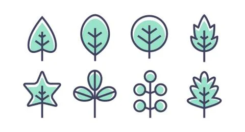 Leaf vector design line icon. Green line leaf plant outline symbol nature Stock Illustration