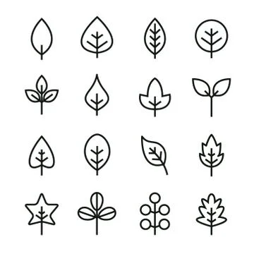 Leaf vector design line icon. Green line leaf plant outline symbol nature Stock Illustration