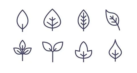 Leaf vector design line icon. Green line leaf plant outline symbol nature Stock Illustration