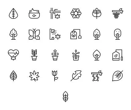 Leaf Vector Icon Collection featuring 25 PIXEL Perfect 256x256 Regular Line.. Stock-Illustration