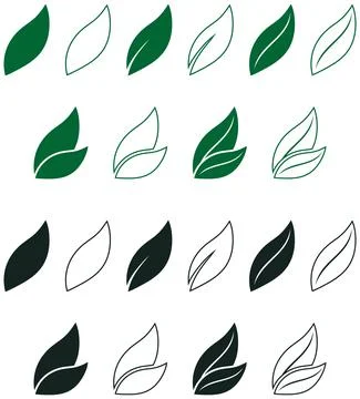 Leaf vector set in green and black. White isolated background. Stock Illustration