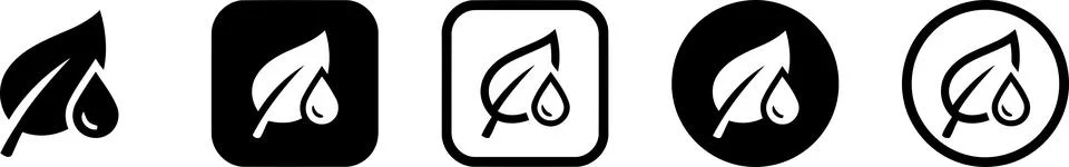 Leaf with Water Drop and Hydration Vector Icon Set Stock Illustration