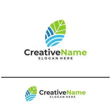 Leaf water logo design vector template, Creative leaf waves logo concepts i.. Stock Illustration