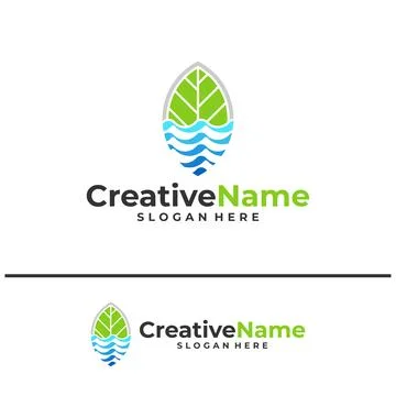 Leaf water logo design vector template, Creative leaf waves logo concepts i.. Illustrazione stock