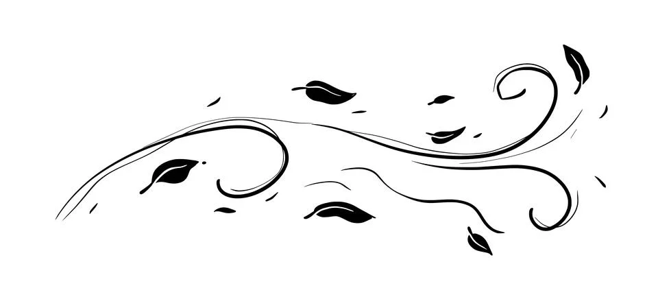 Leaf wind doodle line sketch set. Hand drawn doodle wind motion, air blow, leaf Stock Illustration