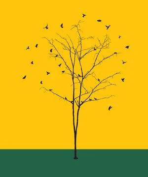 Leafless tree with birds silhouettes Conceptual graphic illustration with ... Stock Photos