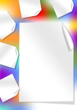 Leaflet background with rainbow stain and rolled papers Stock Illustration