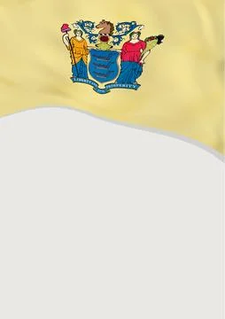 Leaflet design with flag of New Jersey, US. Vector template. Stock Illustration