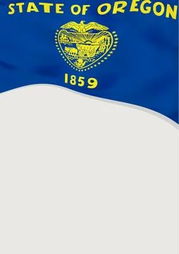 Leaflet design with flag of Oregon, US. Vector template. Stock-Illustration