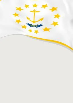 Leaflet design with flag of Rhode Island, US. Vector template. Stock Illustration