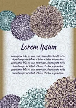 Leaflet, flyer, cover, pattern, mandala. Oriental motif Stock Illustration