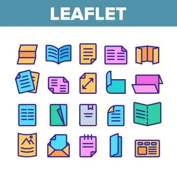 Leaflet Paper Collection Elements Icons Set Vector Stock Illustration