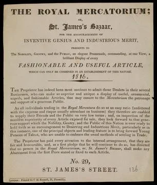 Leaflet: The Royal Mercatorium, or St. James's Bazaar... Ilustración de archivo