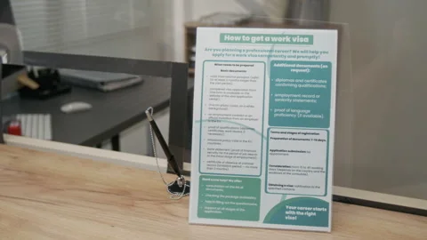 Leaflet with Work Visa Application Instructions at Embassy Service Counter Stock Footage 331506258