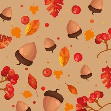 Leafs and nuts autumn pattern background Stock Illustration