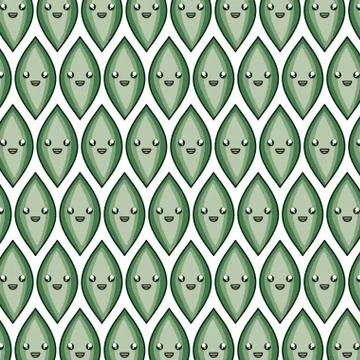 Leafs plants kawaii comic characters pattern 스톡 일러스트