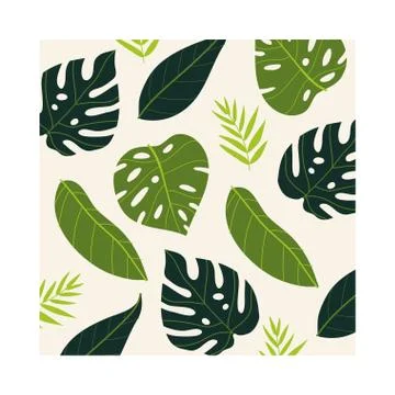 Leafs plants tropical pattern background Stock Illustration