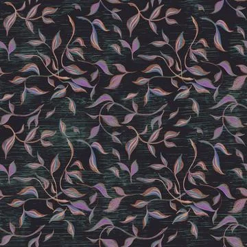 Leafs seamless pattern. Hand drawn illustration felt-tip pens isolate on blac Stock Illustration
