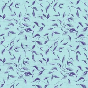 Leafs seamless pattern. Hand drawn illustration felt-tip pens isolate on blue Stock Illustration