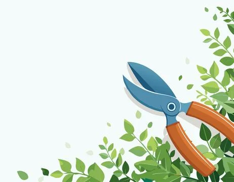 Leafy border with shears featured in a clean garden layout Stock Illustration