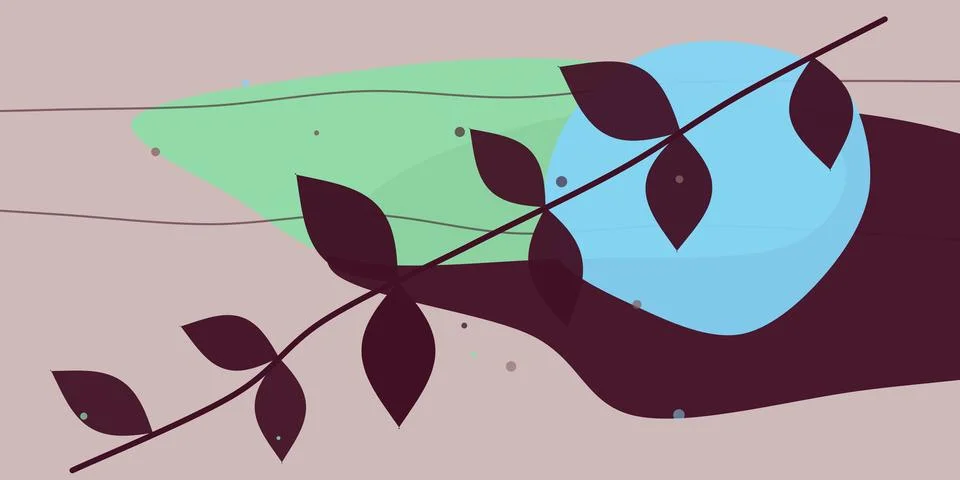 Leafy branch with sky and clouds background Stock Illustration
