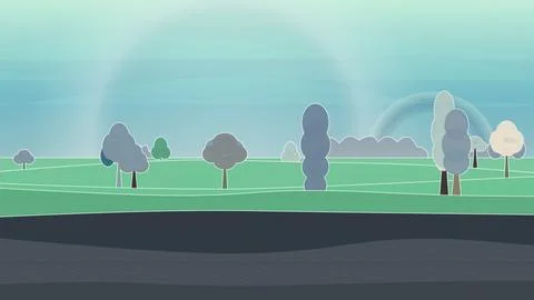 Leafy canopy environment with aurora sky, and mixed woodland trees Illustrazione stock