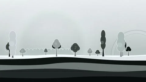 Leafy canopy environment with overcast sky, and mixed woodland trees Illustrazione stock