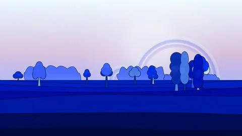 Leafy canopy environment with radial light sky, and mixed woodland trees Illustrazione stock
