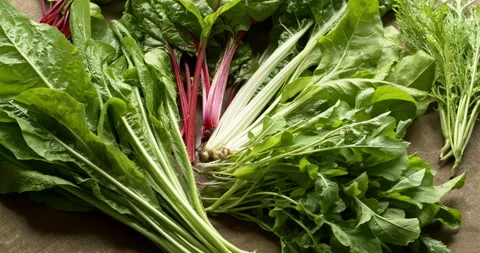 Leafy organic vegetables. Table spin. Video stock 277514565