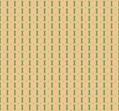 Leafy outline texture single-line repeat pattern in golden sand, moss green.. Stock Illustration