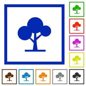 Leafy tree flat framed icons Stock Illustration